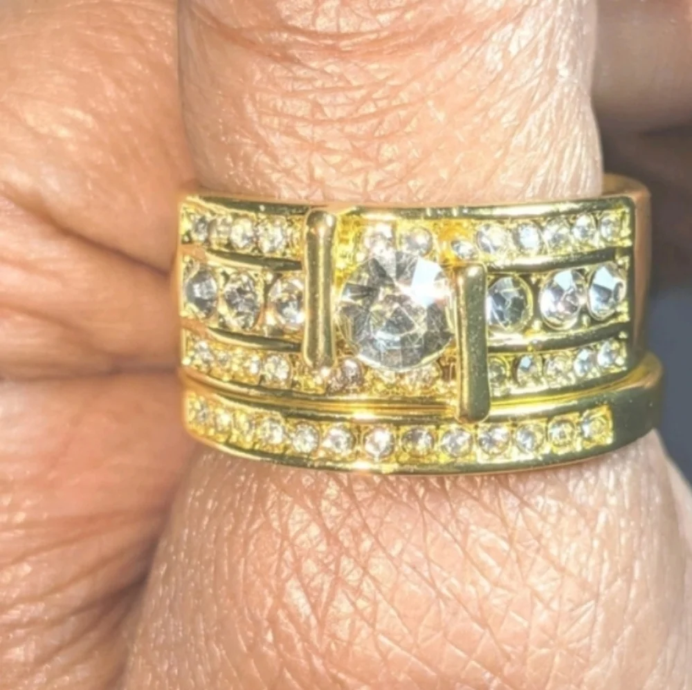 2.5 ct Round Cut Simulated Diamonds Mens Wedding Set Ring 14k Yellow gold Plated